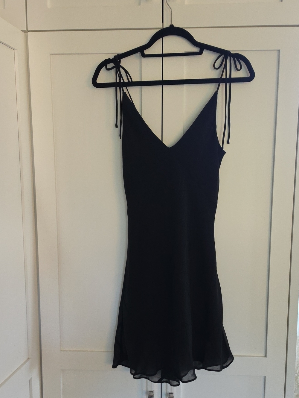Aritzia Wilfred Black Tie-Shoulder Mini Slip Dress